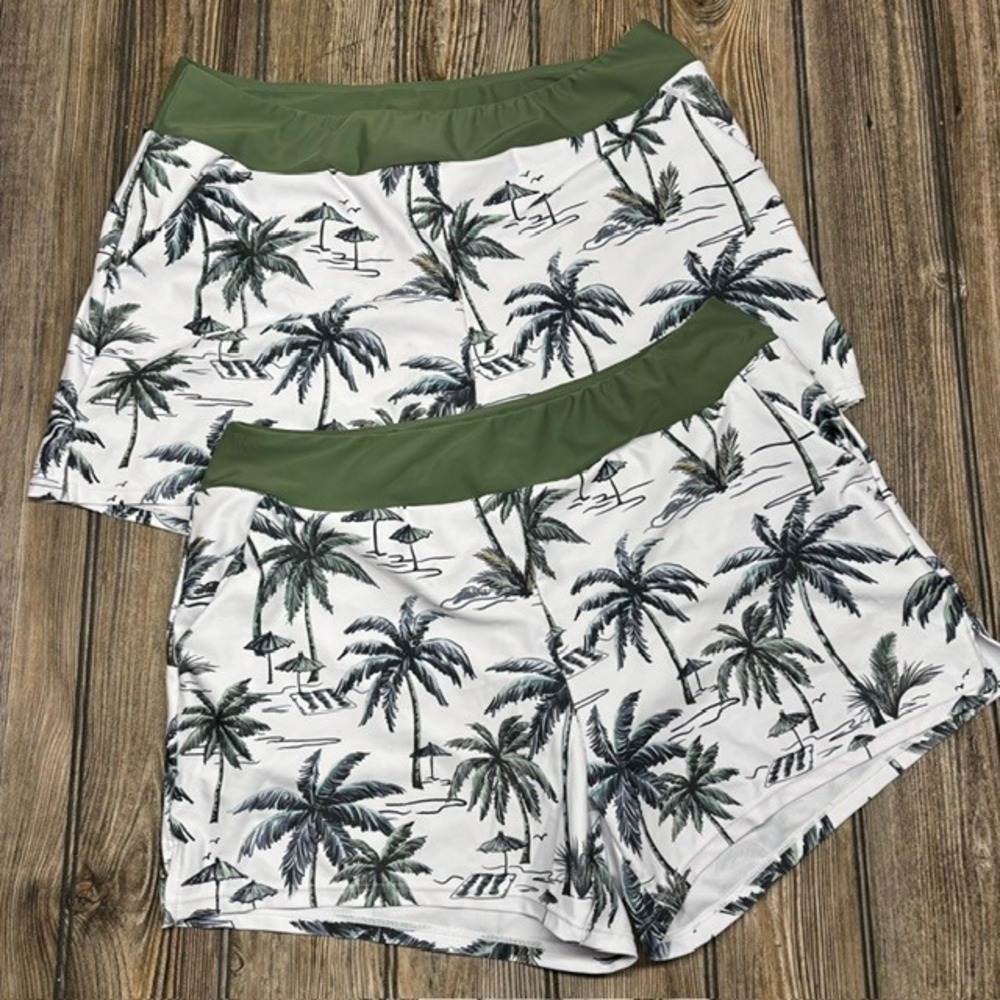 Talisea Womens Tropical Palm Tree Print Board Shorts Olive Green White Size L